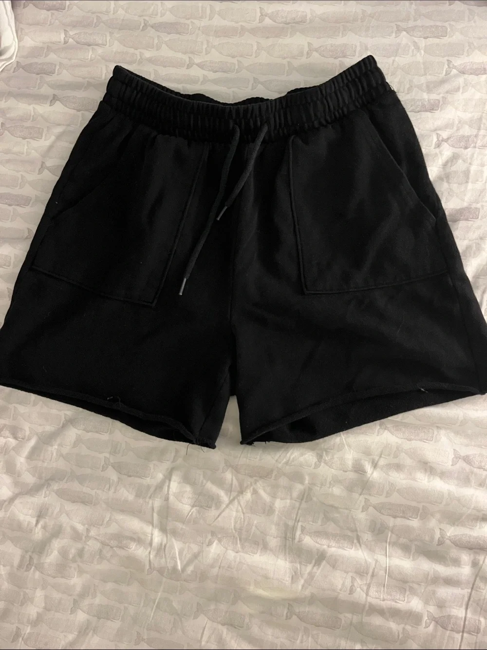 Women's Black Elastic-Waist Sweat Shorts